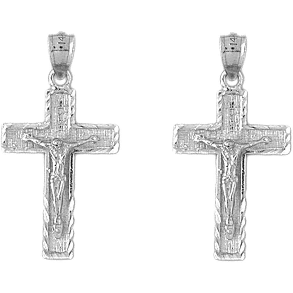 14K or 18K Gold 31mm Latin Crucifix Earrings