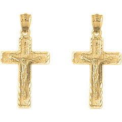 Yellow Gold-plated Silver 31mm Latin Crucifix Earrings