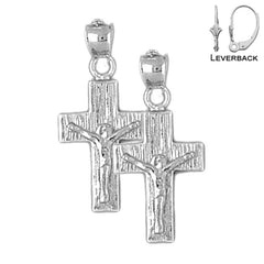 Sterling Silver 25mm Latin Crucifix Earrings (White or Yellow Gold Plated)