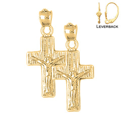 Sterling Silver 25mm Latin Crucifix Earrings (White or Yellow Gold Plated)