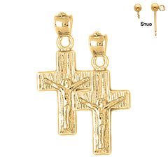 Sterling Silver 25mm Latin Crucifix Earrings (White or Yellow Gold Plated)