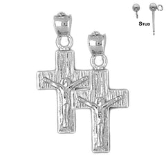 Pendientes de crucifijo latino de plata de ley de 25 mm (chapados en oro blanco o amarillo)