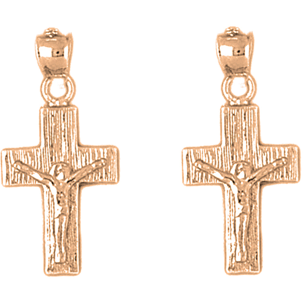 14K or 18K Gold 25mm Latin Crucifix Earrings