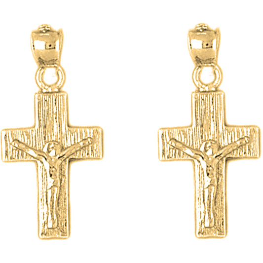 Yellow Gold-plated Silver 25mm Latin Crucifix Earrings