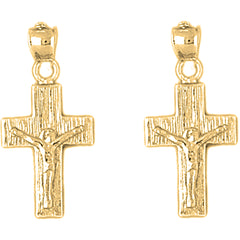 Yellow Gold-plated Silver 25mm Latin Crucifix Earrings