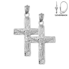 Sterling Silver 34mm Latin Crucifix Earrings (White or Yellow Gold Plated)