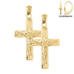 Sterling Silver 34mm Latin Crucifix Earrings (White or Yellow Gold Plated)