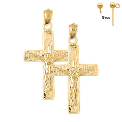 Sterling Silver 34mm Latin Crucifix Earrings (White or Yellow Gold Plated)