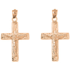 14K or 18K Gold 34mm Latin Crucifix Earrings