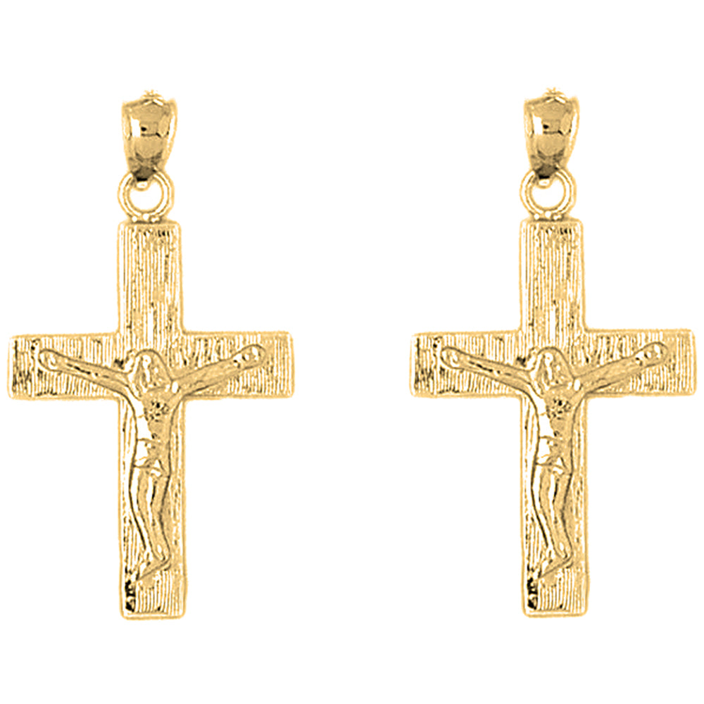 14K or 18K Gold 34mm Latin Crucifix Earrings