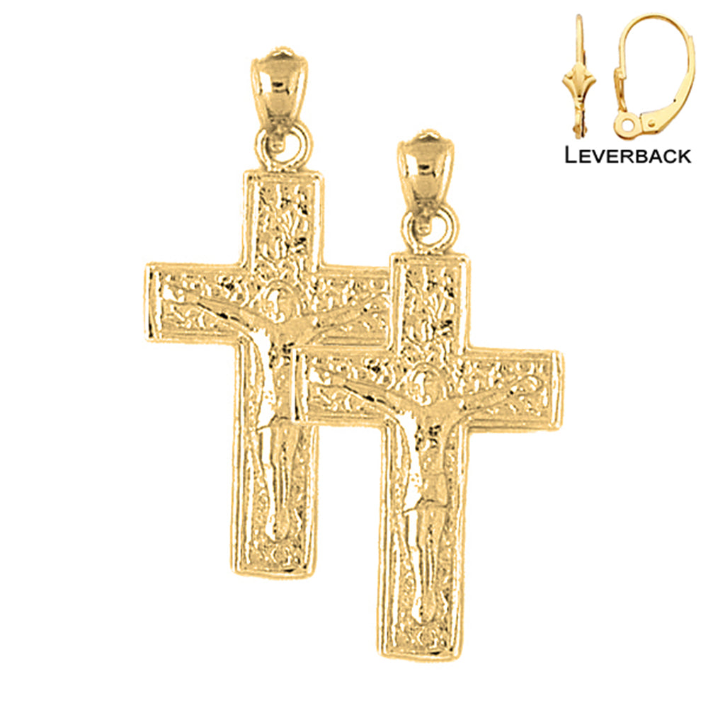 14K or 18K Gold Vine Crucifix Earrings