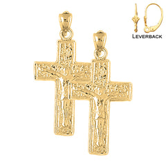 14K or 18K Gold Vine Crucifix Earrings