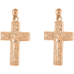 14K or 18K Gold 34mm Vine Crucifix Earrings
