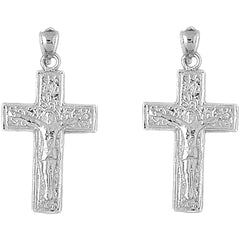 Sterling Silver 34mm Vine Crucifix Earrings