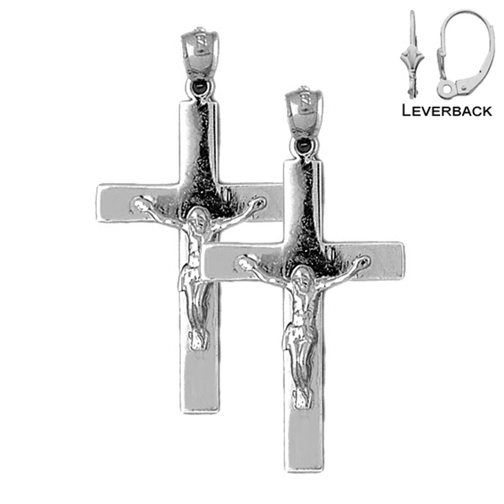 Sterling Silver 45mm Latin Crucifix Earrings (White or Yellow Gold Plated)