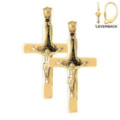 Sterling Silver 45mm Latin Crucifix Earrings (White or Yellow Gold Plated)