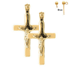 Pendientes de crucifijo latino de plata de ley de 45 mm (chapados en oro blanco o amarillo)