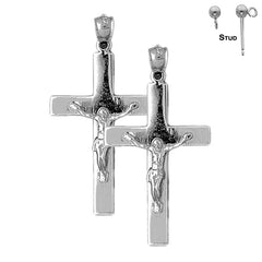 Sterling Silver 45mm Latin Crucifix Earrings (White or Yellow Gold Plated)