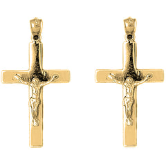 Yellow Gold-plated Silver 45mm Latin Crucifix Earrings