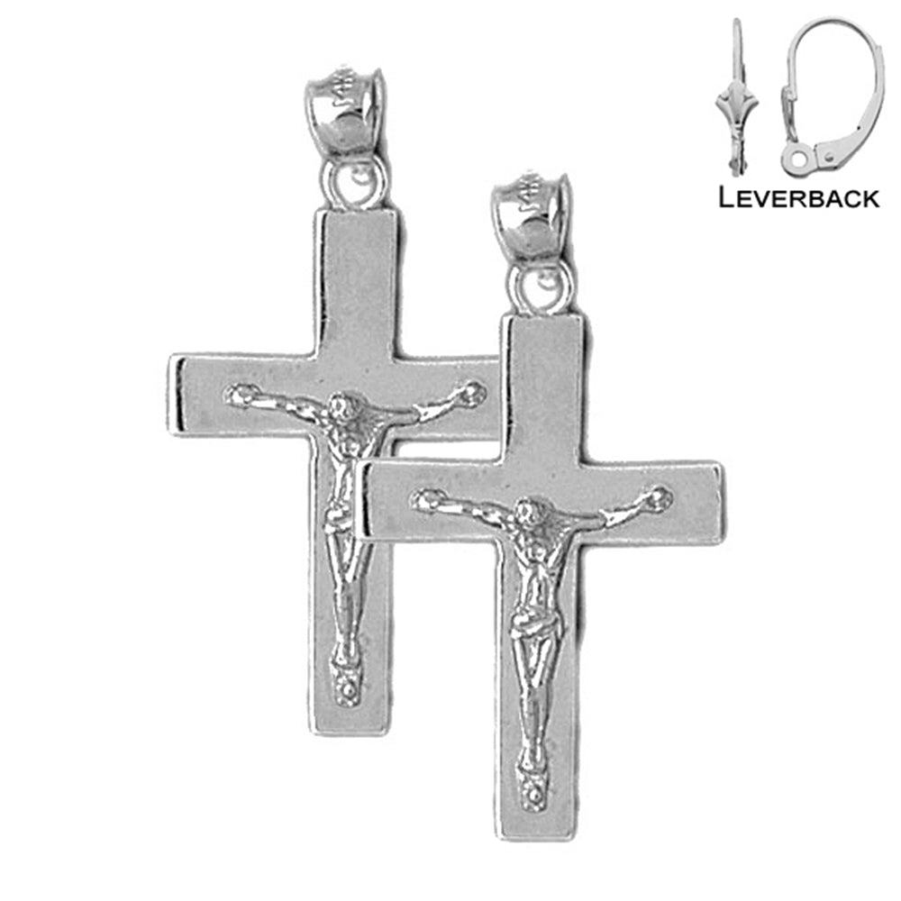 Sterling Silver 35mm Latin Crucifix Earrings (White or Yellow Gold Plated)