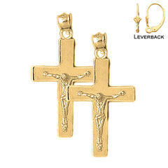 Sterling Silver 35mm Latin Crucifix Earrings (White or Yellow Gold Plated)