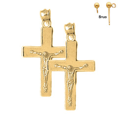 Sterling Silver 35mm Latin Crucifix Earrings (White or Yellow Gold Plated)