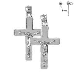 Sterling Silver 35mm Latin Crucifix Earrings (White or Yellow Gold Plated)