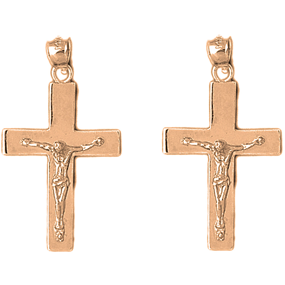 14K or 18K Gold 35mm Latin Crucifix Earrings