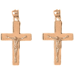 14K or 18K Gold 35mm Latin Crucifix Earrings