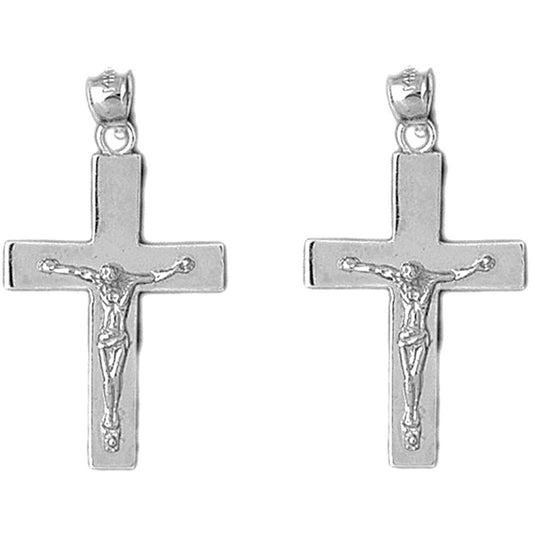 Sterling Silver 35mm Latin Crucifix Earrings