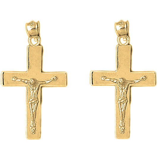 Yellow Gold-plated Silver 35mm Latin Crucifix Earrings