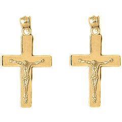 Yellow Gold-plated Silver 35mm Latin Crucifix Earrings