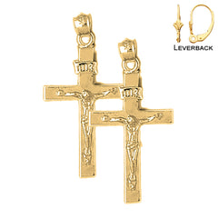 Sterling Silver 36mm INRI Crucifix Earrings (White or Yellow Gold Plated)