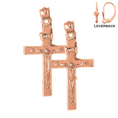 14K or 18K Gold INRI Crucifix Earrings