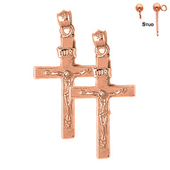 14K or 18K Gold INRI Crucifix Earrings