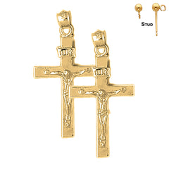 Pendientes de crucifijo INRI de plata de ley de 36 mm (chapados en oro blanco o amarillo)