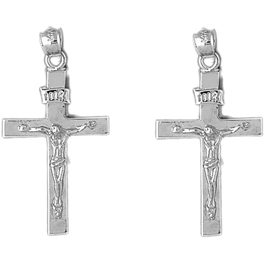Sterling Silver 36mm INRI Crucifix Earrings