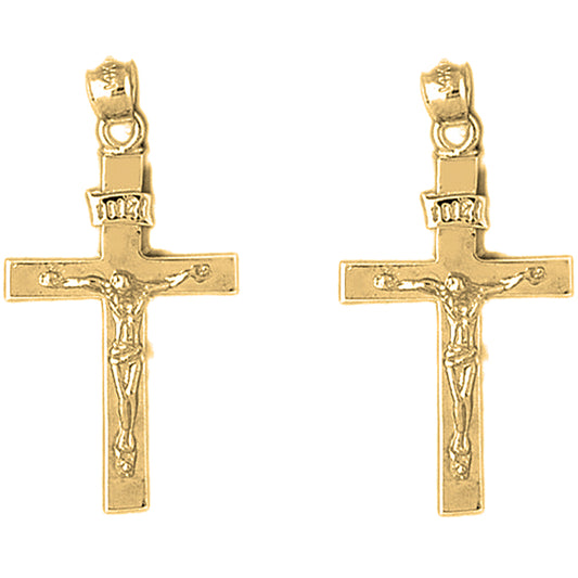 14K or 18K Gold 36mm INRI Crucifix Earrings
