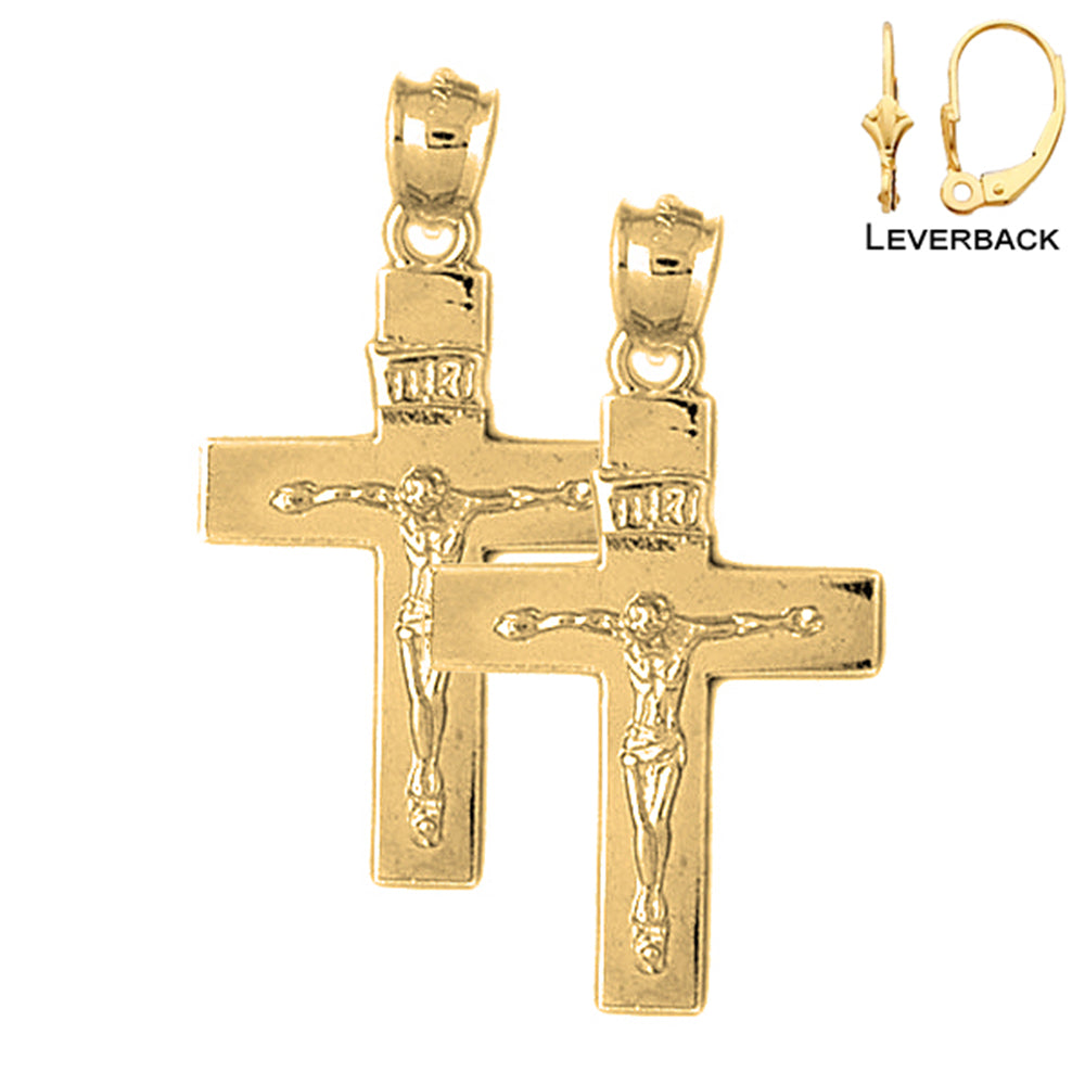 14K or 18K Gold INRI Crucifix Earrings