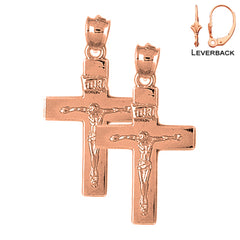 14K or 18K Gold INRI Crucifix Earrings