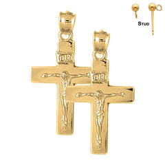 Sterling Silver 36mm INRI Crucifix Earrings (White or Yellow Gold Plated)