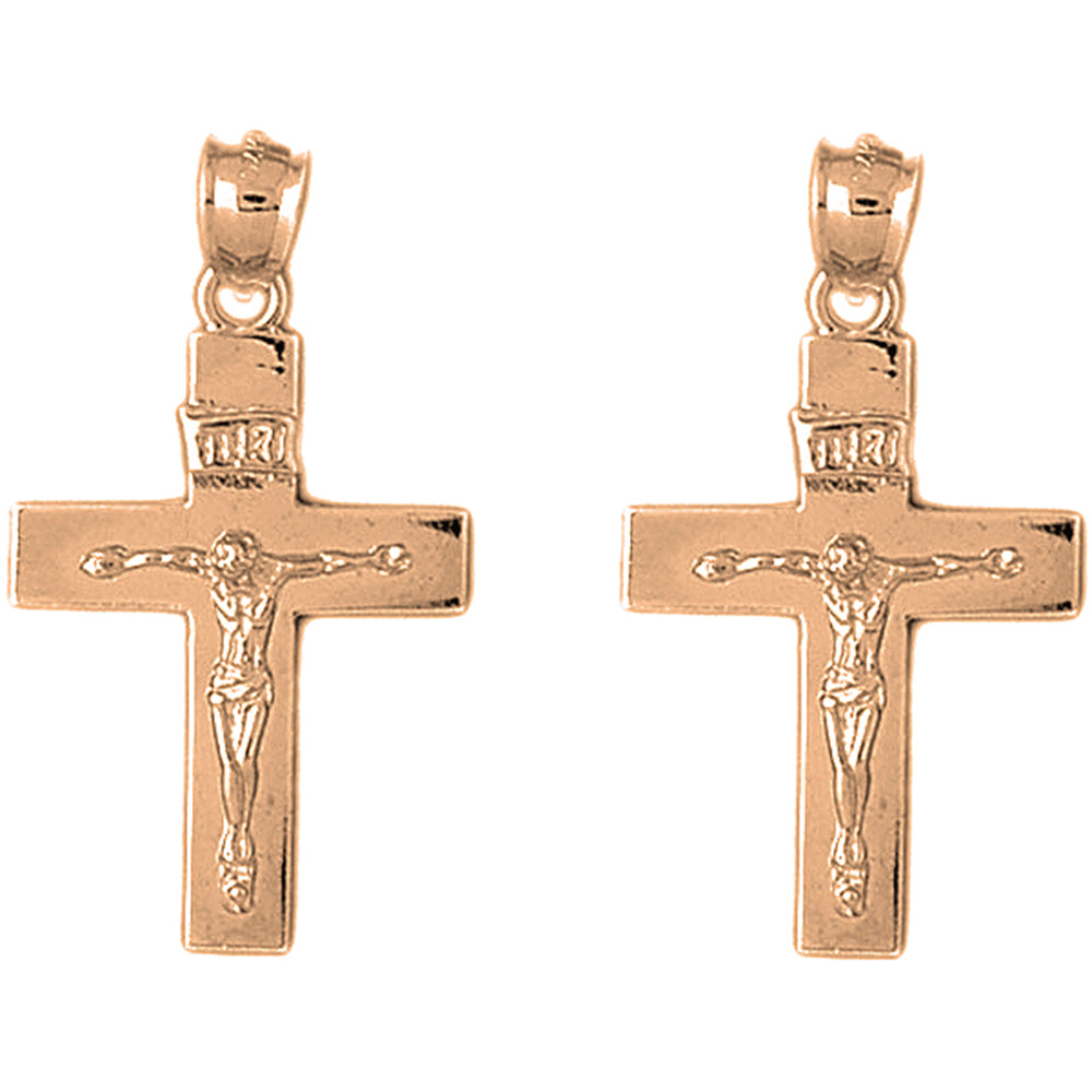 14K or 18K Gold 36mm INRI Crucifix Earrings