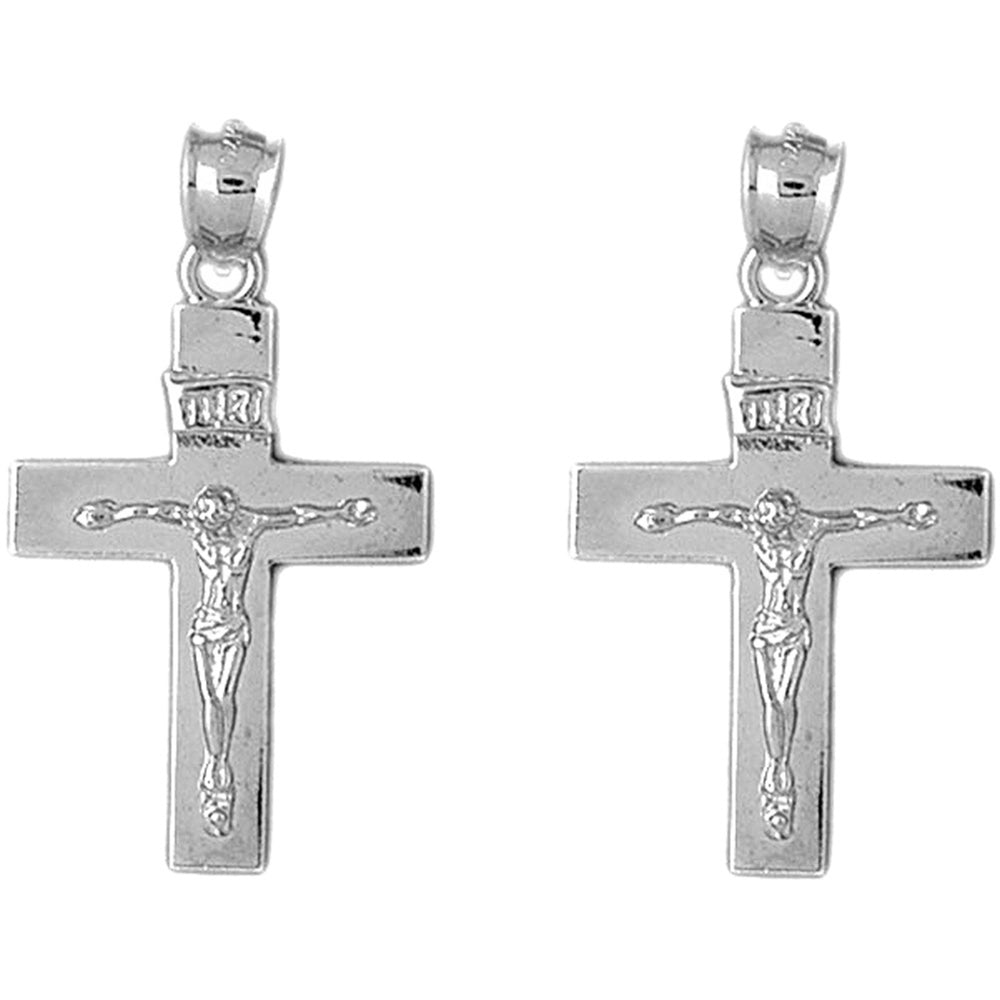 14K or 18K Gold 36mm INRI Crucifix Earrings