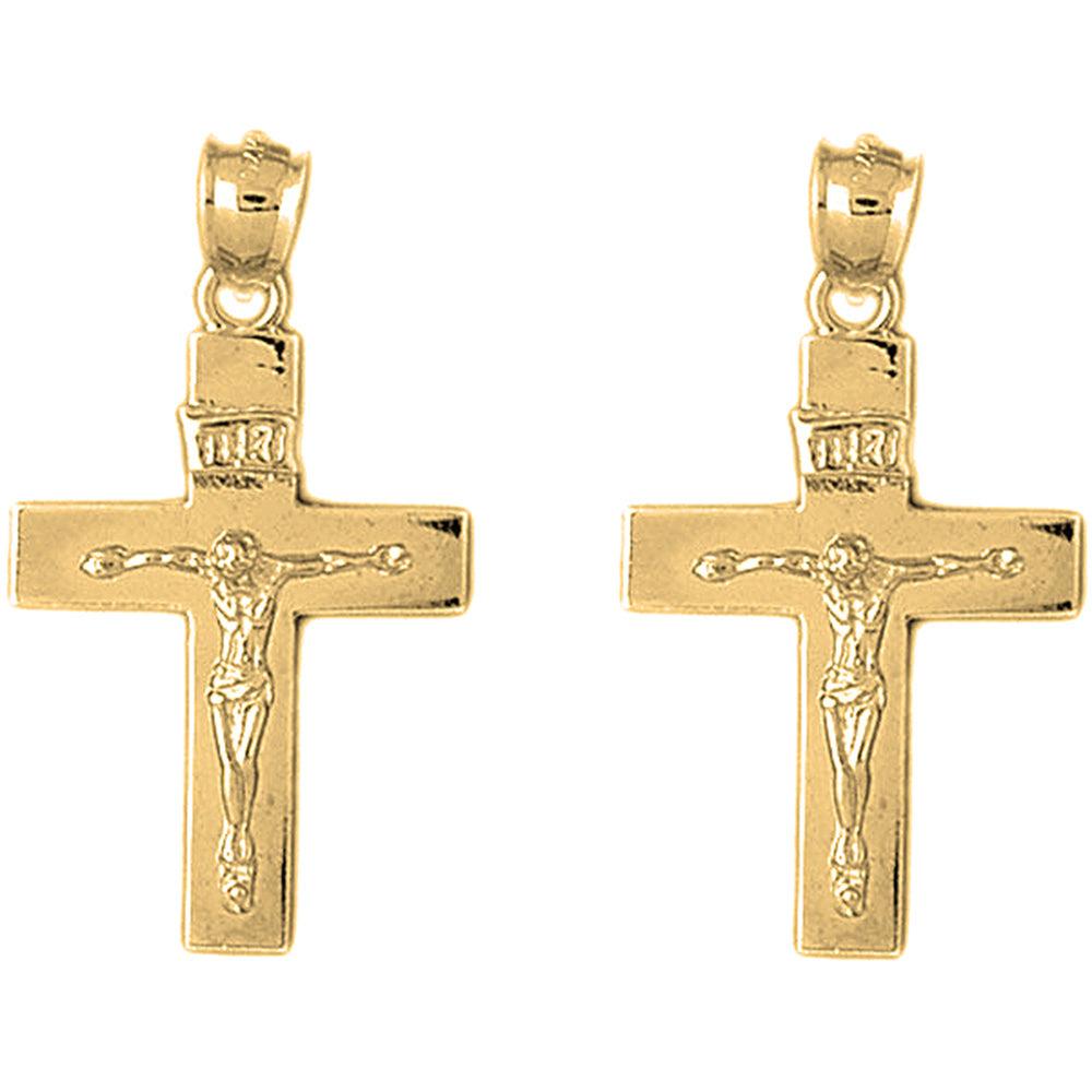 Yellow Gold-plated Silver 36mm INRI Crucifix Earrings