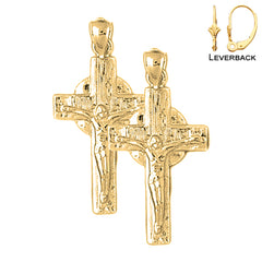 Sterling Silver 32mm Glory Crucifix Earrings (White or Yellow Gold Plated)