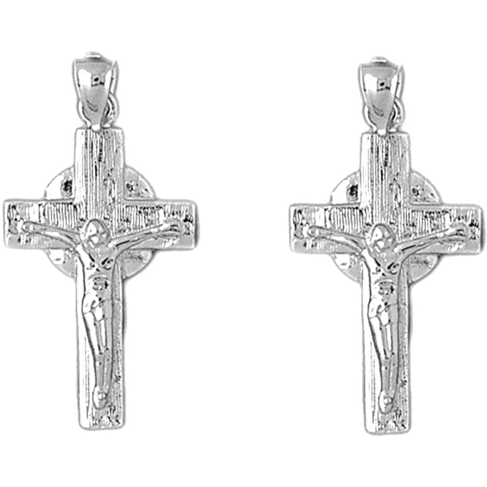 Sterling Silver 32mm Glory Crucifix Earrings