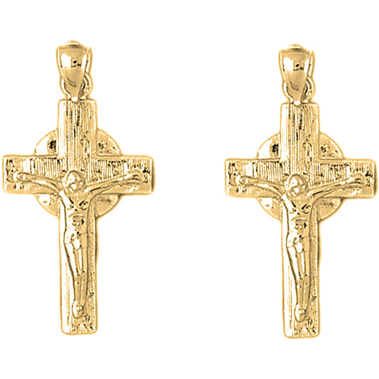 Yellow Gold-plated Silver 32mm Glory Crucifix Earrings