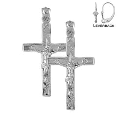 Sterling Silver 44mm Passion Crucifix Earrings (White or Yellow Gold Plated)