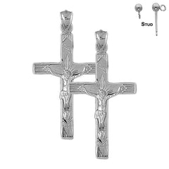 Sterling Silver 44mm Passion Crucifix Earrings (White or Yellow Gold Plated)