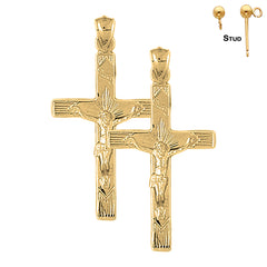 Sterling Silver 44mm Passion Crucifix Earrings (White or Yellow Gold Plated)